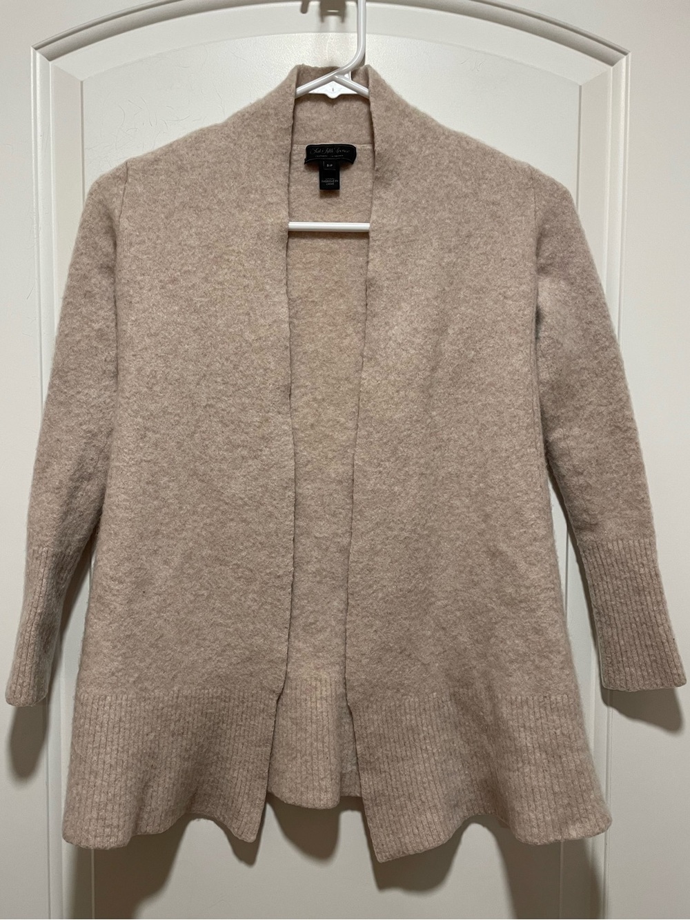 Cashmere Saks Fifth Avenue Black Label Taupe Open-Front Wool Blend Cardigan Sz S